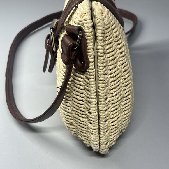 Woven Rattan Straw Crossbody Buckle Bag Beige Tan Hinge Picnic Beach Vacation - Picture 6 of 10